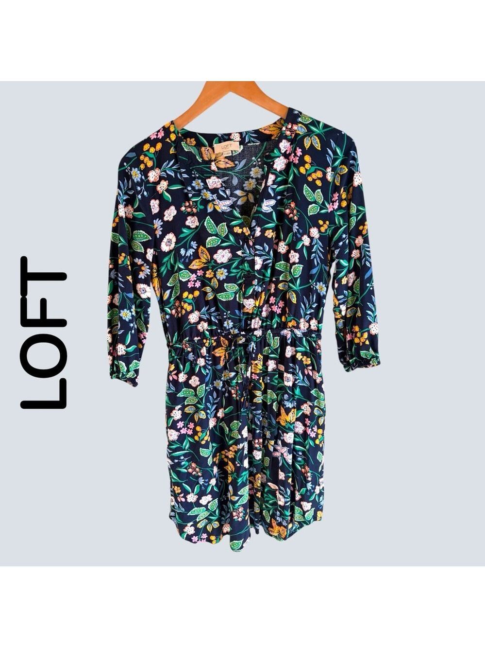 LOFT Chic Multicolor Floral Midi Dress. Drawstring waist/pockets. Like new! EUC!